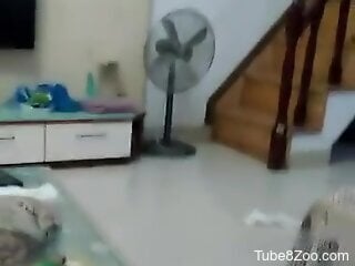 Aroused man feels the dog's dick in his mouth and ass